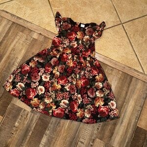 Edgehill Collection Girls Vintage Floral Red Cream Tulle Full Skirt Dress 4T